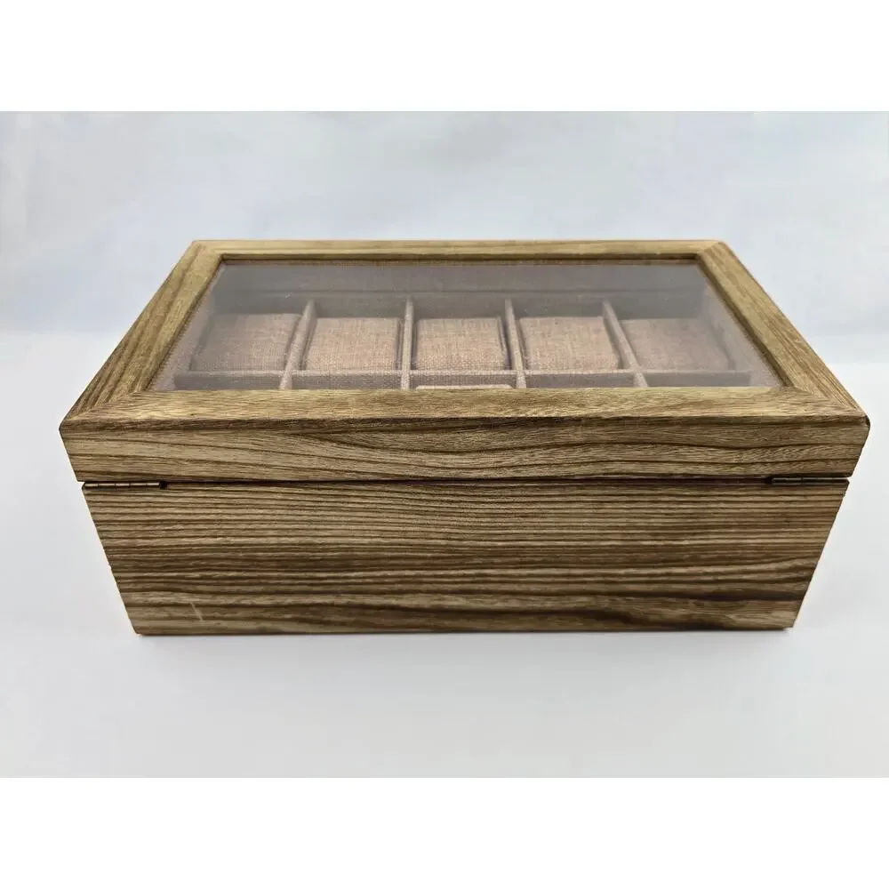 10 Slot Light color Wooden Watch Box with Sliding Jewelry Drawer Ring Clear Top